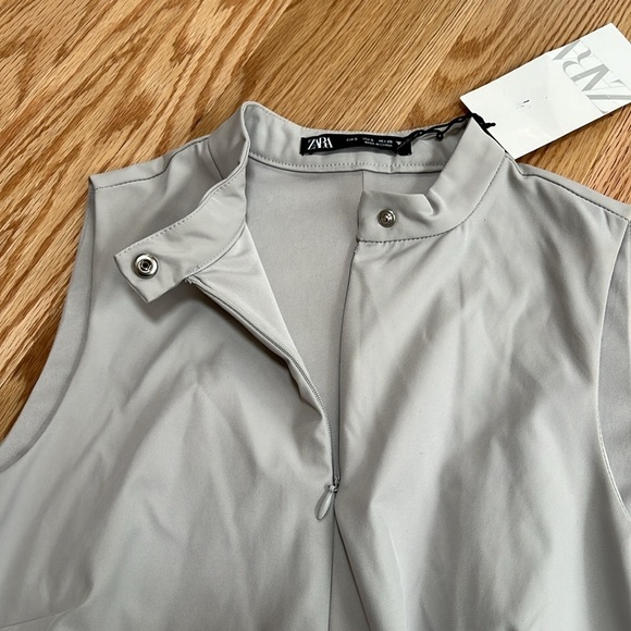 New! Zara small belted sleeveless mini dress with pockets in stone color. - Picture 15 of 16